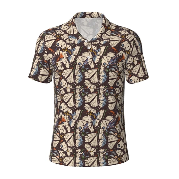 Balery Vector Butterflies Printed Men’s Short Sleeve Polo Shirt, Midweight Men's Shirt,Golf Polo shirts -3X-Large