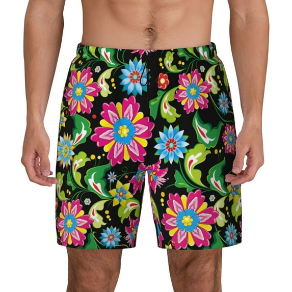 Balery Vector Mexican Otomi Style Bright Mens Swim Trunks Swim Shorts for Men Quick Dry Inseam Beach Shorts with Compression Liner Pocket-XX-Large