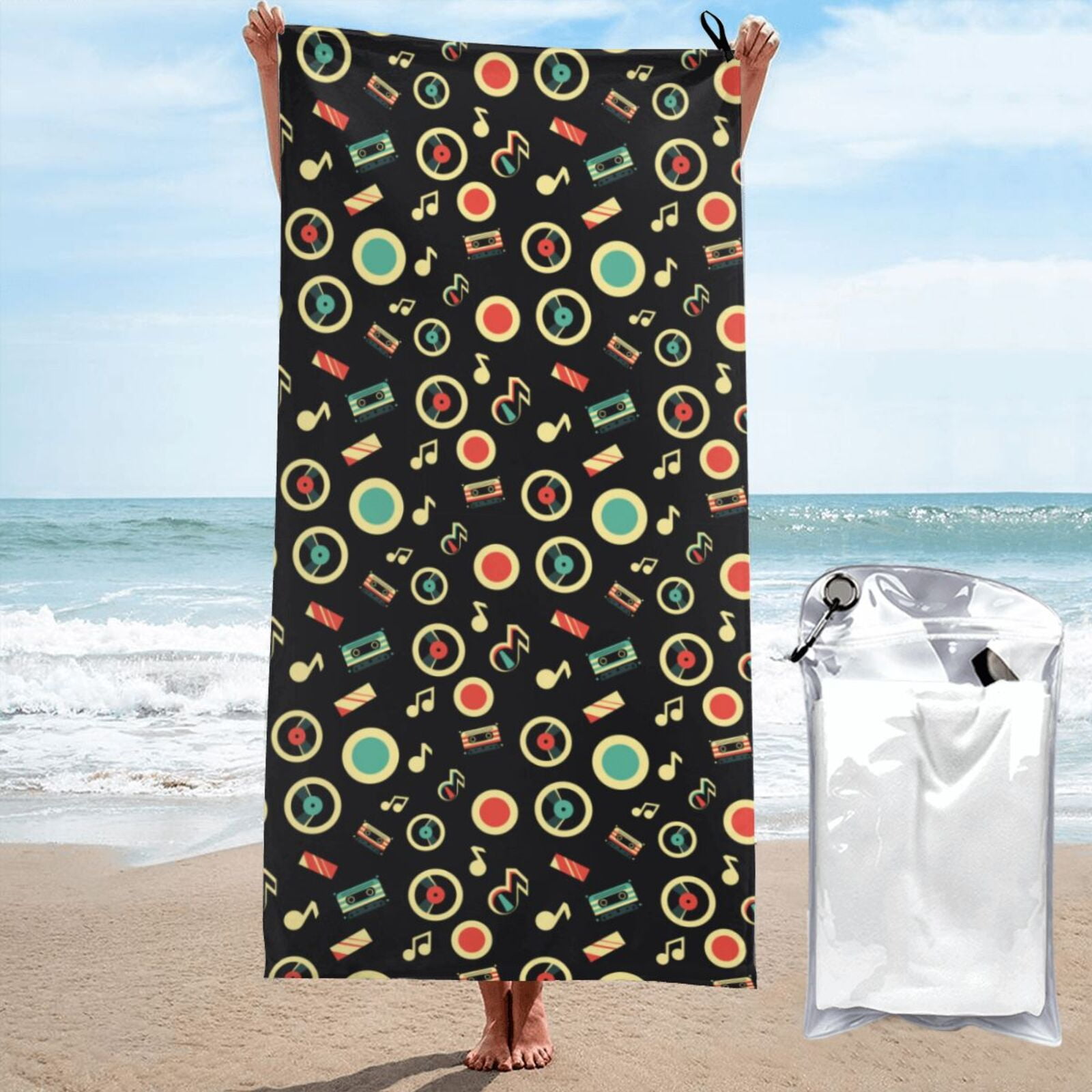 Balery Vector Retro Music Print Towels Luxurious Jumbo Bath Sheet