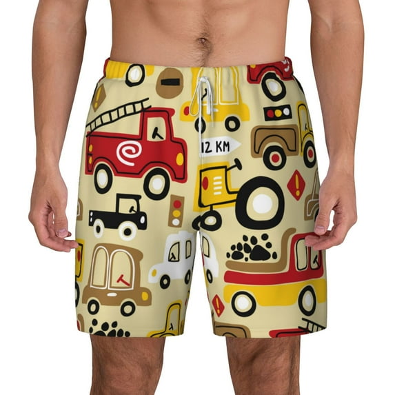 Balery Vehicles Mens Swim Trunks Swim Shorts for Men Quick Dry Inseam Beach Shorts with Compression Liner Pocket-Small