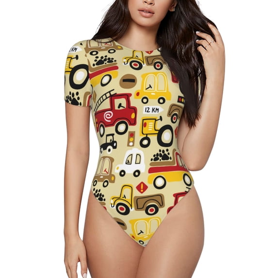 Balery Vehicles Women's Short Sleevee Crew Neck Bodysuit Tops Short Sleeve Tops Basic-Small