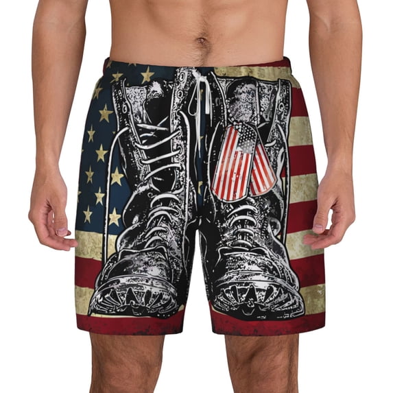 Balery Veterans Day1 Mens Swim Trunks Swim Shorts for Men Quick Dry Inseam Beach Shorts with Compression Liner Pocket-3X-Large
