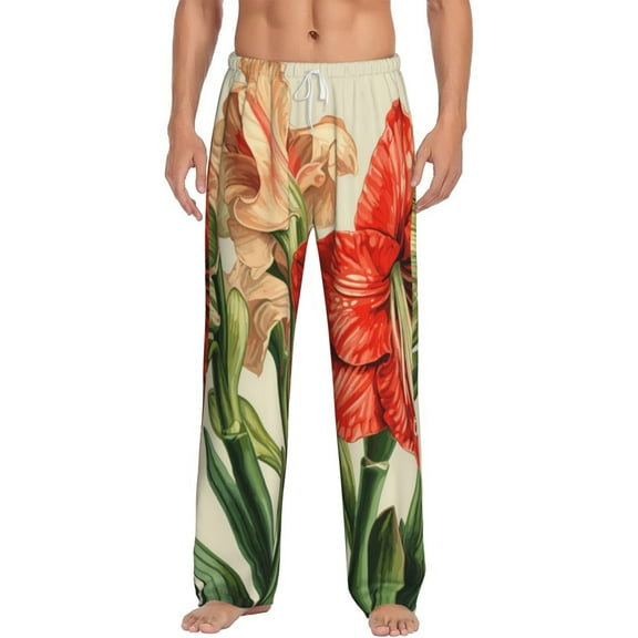 Balery Vibrant Amaryllis Flowers print Men's Pajama Pants,Ultra Lightweight Pjs,Lounge Pant-Medium