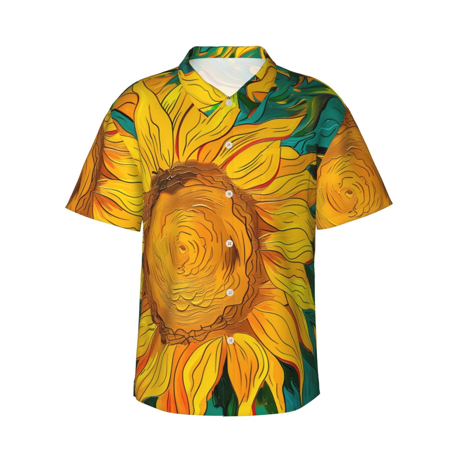 Balery Vibrant Sunflower Painting Print Men's Hawaiian Shirts Short