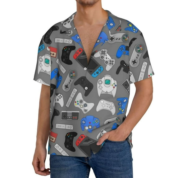 Balery Video Game Men's Casual Button Down Shirt Short Sleeve Textured Summer Cuban Beach Shirts-XX-Large
