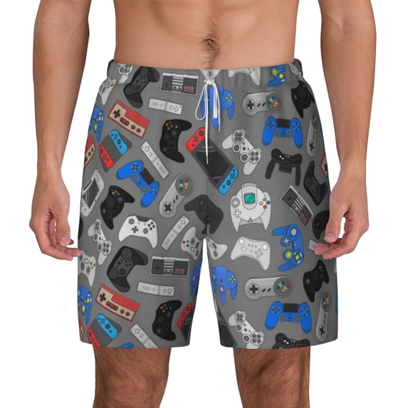 Balery Video Game Mens Swim Trunks Swim Shorts for Men Quick Dry Inseam Beach Shorts with Compression Liner Pocket-Medium