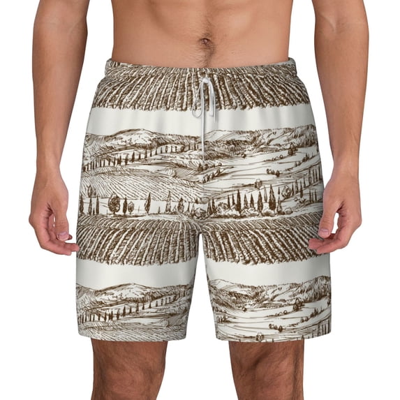 Balery Vineyard Landscape 1 Mens Swim Trunks Swim Shorts for Men Quick Dry Inseam Beach Shorts with Compression Liner Pocket-X-Large