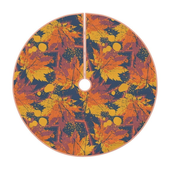 Balery Vintage Abstract Maple Leaf Art Printed Christmas Tree Skirt , Merry Christmas Party Christmas Tree Decoration,Adjustable Tree Skirt-48"