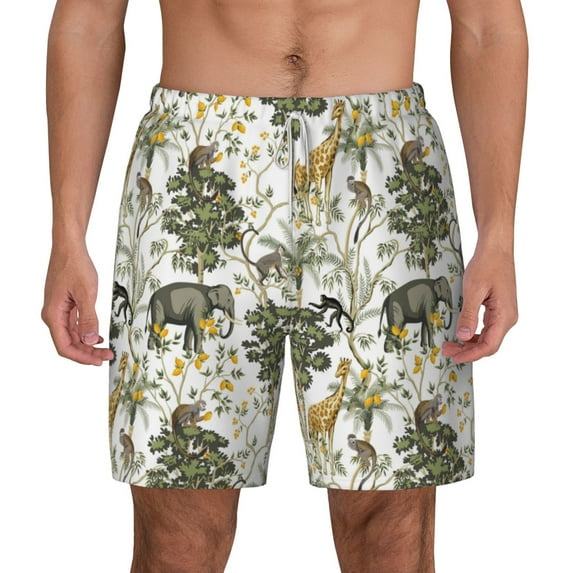 Balery Vintage Animals Palm Tree Mens Swim Trunks Swim Shorts for Men Quick Dry Inseam Beach Shorts with Compression Liner Pocket-3X-Large