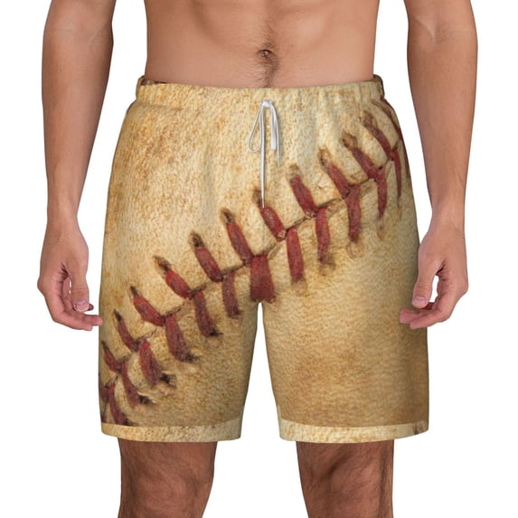 Balery Vintage Baseball Mens Swim Trunks Swim Shorts for Men Quick Dry Inseam Beach Shorts with Compression Liner Pocket-Large