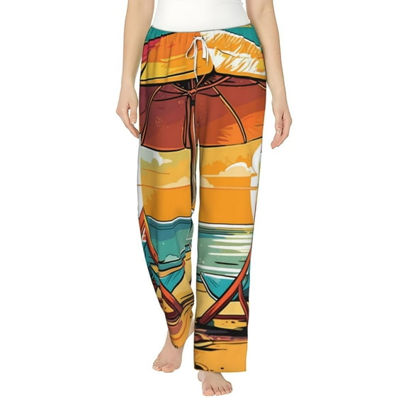 Balery Vintage Beach Sunset print Women's Pajama Pants,Ultra Lightweight Pjs,Lounge Pant-Medium