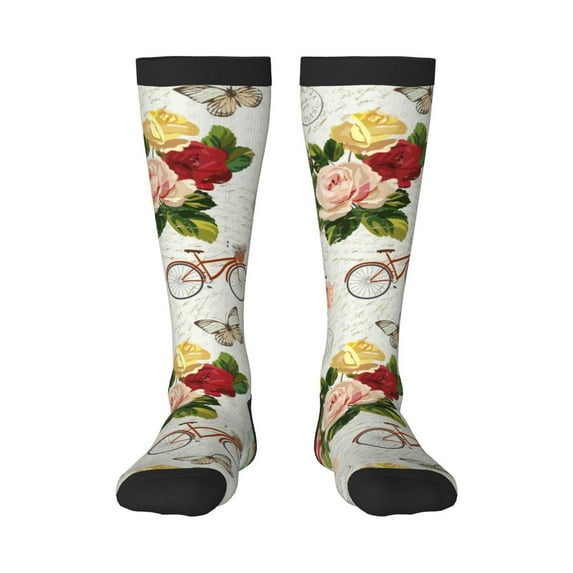 Balery Vintage Bike Flower Butterfly Fun Novelty Socks Men'S Women'S Crew Socks Funny Crazy Novelty Socks Quirky And Cool Socks