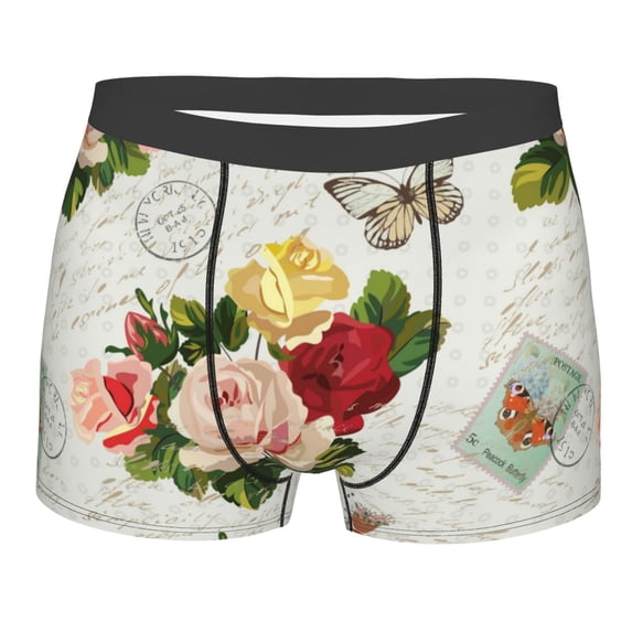 Balery Vintage Bike Flower Butterfly Men's Boxer Briefs, Soft and Breathable Cotton Underwear with nylon Waistband-X-Large