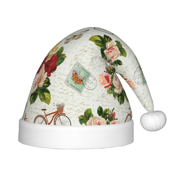 Balery Vintage Bike Flower Butterfly Pattern Santa Hat Christmas Hat Funny Christmas Hat Christmas Knitted Beanie Hat For Kids