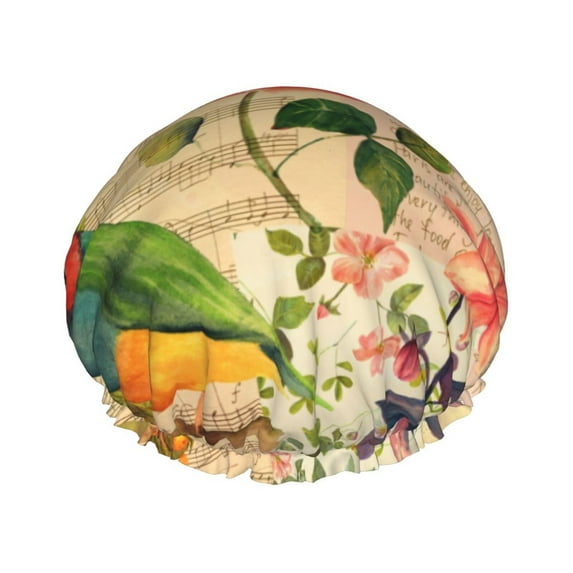 Balery Vintage Bird Shower Caps, Double Layer Waterproof Shower Cap, Double Layers Reusable Shower Cap With Soft Comfortable For Long Thick Hair Soft Bath Shower Hair Caps