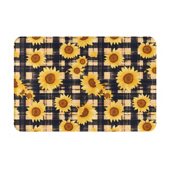 Balery Vintage Black White Plaid Sunflowe Doormat, Durable Flannel Fabric, Waterproof Stain and Fade Resistant, Low Profile,Indoor Outdoor Door Mats, Easy Clean Patio Entrance Mat, 16x24in