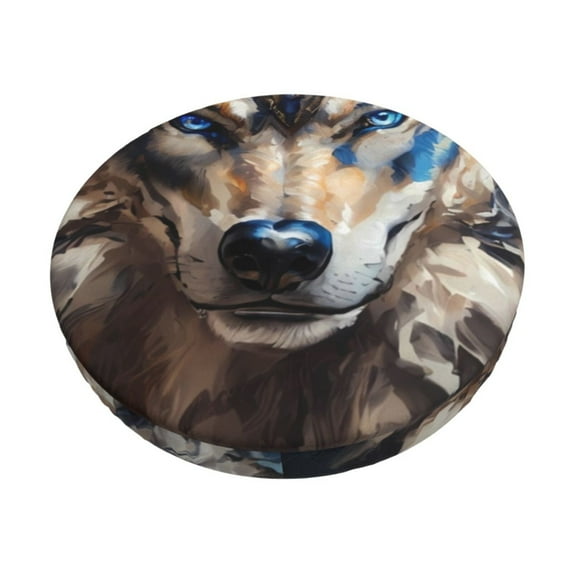 Balery Vintage Blue Floral Wolf Round Bar Stool Seat Covers Velvet Fabric Adjustable Protects from Scratches and Stains for 14-17 Inch Chair- 14 inch