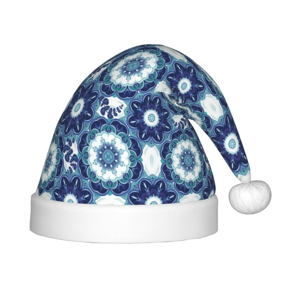 Balery Vintage Blue Pattern Santa Hat Christmas Hat Funny Christmas Hat Christmas Knitted Beanie Hat For Kids
