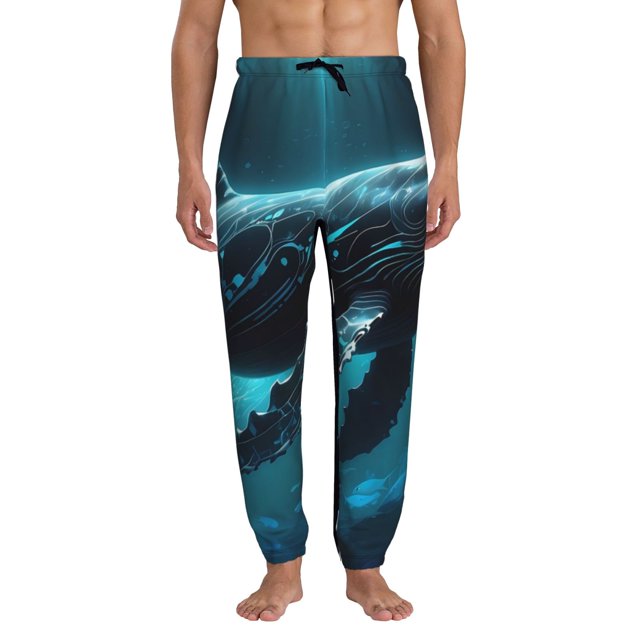 Balery Vintage Blue Pattern Whale Pattern Joggers for Men Athletic