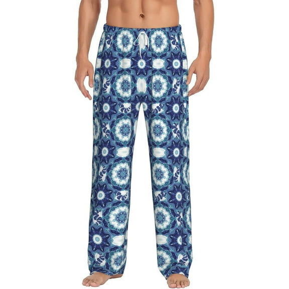 Balery Vintage Blue print Men's Pajama Pants,Ultra Lightweight Pjs,Lounge Pant-Medium