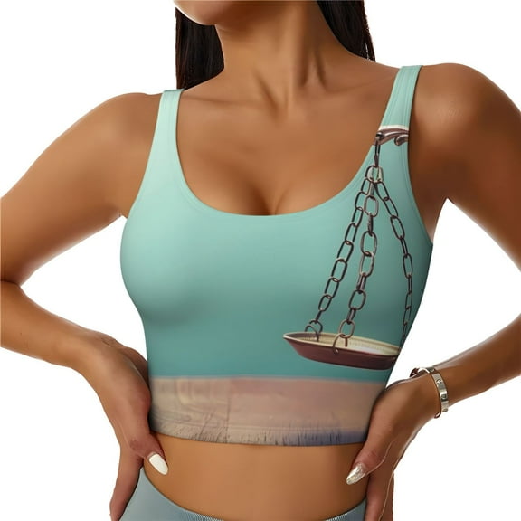 Balery Vintage Brass Balance Scale Pattern Racerback Sports Bras for Women - Padded Seamless High Impact Support for Yoga Gym Workout Fitness-XX-Large