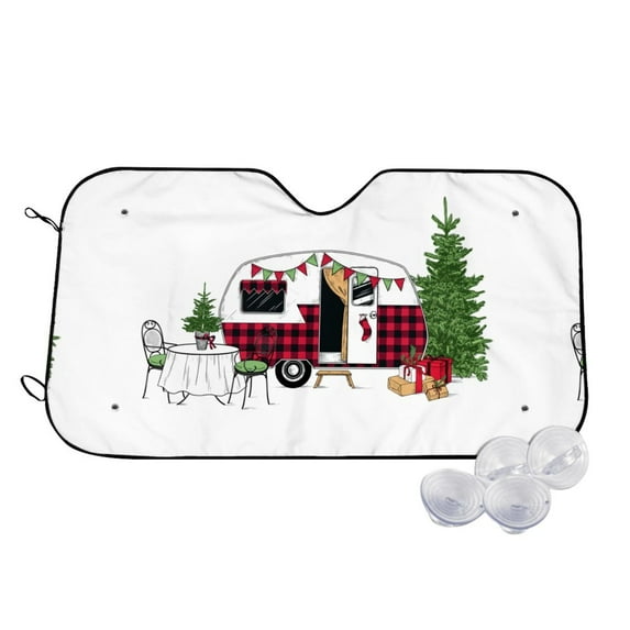 Balery Vintage Buffalo Plaid Christmas Camper Print Car Windshield Sun Shade,Windshield Sunshade for Car Pickup Truck SUV Accessories-Medium