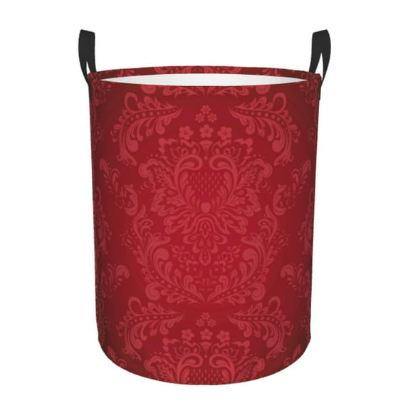 Balery Vintage Burgundy Round Laundry Basket with Handles Waterproof Freestanding Laundry Hamper for Clothes Toys in the Dorm and Family-Small
