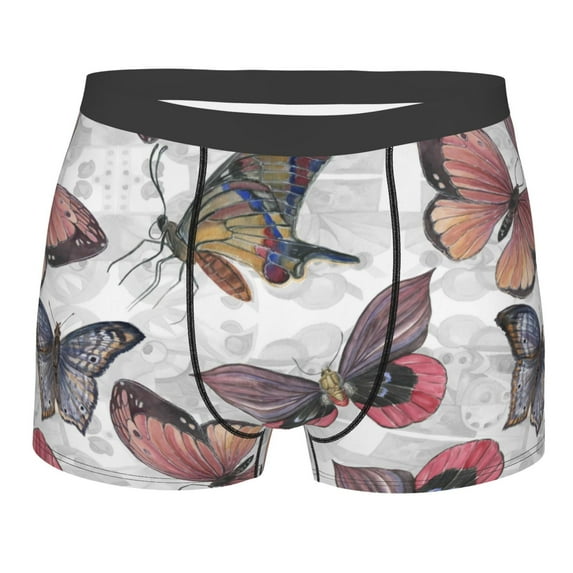 Balery Vintage Butterflies Men's Boxer Briefs, Soft and Breathable Cotton Underwear with nylon Waistband-Large