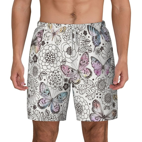 Balery Vintage Butterflies Mens Swim Trunks Swim Shorts for Men Quick Dry Inseam Beach Shorts with Compression Liner Pocket-X-Large