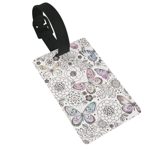 Balery Vintage Butterflies Print Durable Luggage Tags with Secure Strap, Personalized Travel ID Tags for Suitcases, Bags, and Backpacks - Easy Identification for Men and Women