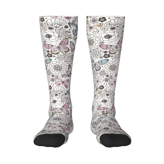 Balery Vintage Butterflies Printed Novelty Socks Men's Women's Crew Socks Sports Socks Knee High Socks Cotton Socks Quirky and Cool Socks