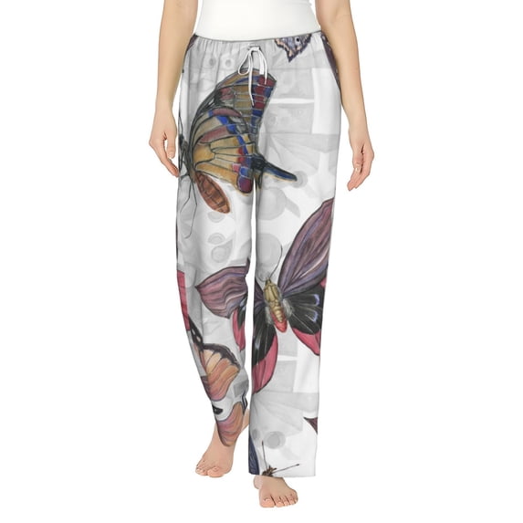 Balery Vintage Butterflies print Women's Pajama Pants,Ultra Lightweight Pjs,Lounge Pant-XX-Large
