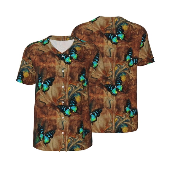 Balery Vintage Butterfly Green Baseball Jersey for Men Casual Button Down Shirts Short Sleeve Active Team Sports Uniform-Large