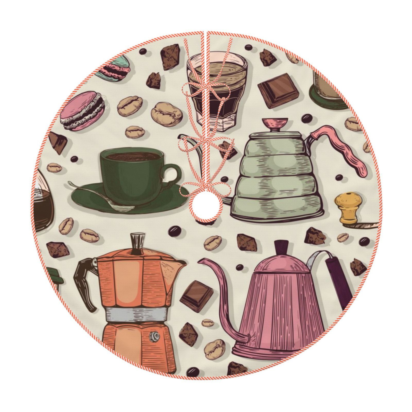 Balery Vintage Coffee Printed Christmas Tree Skirt , Merry Christmas