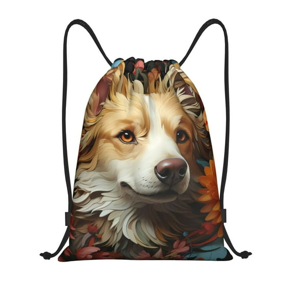 Balery Vintage Colorful Flower Puppy Pattern Drawstring Backpack Bag Sport Gym Sackpack Cinch Bags Pattern Drawstring Backpack Bag Sport Gym Sackpack Cinch Bags -Small