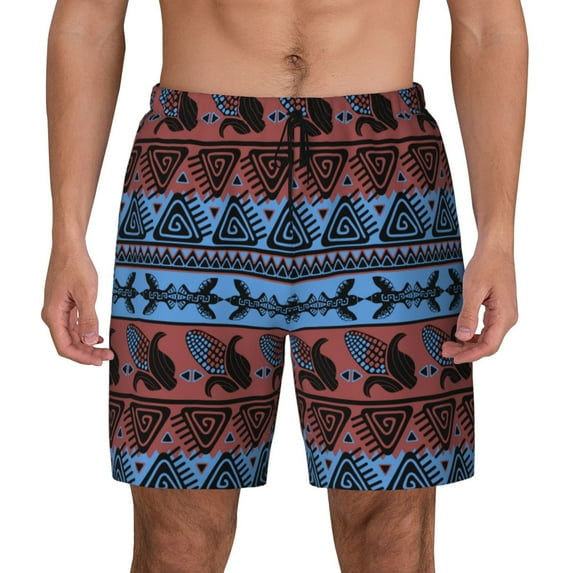Balery Vintage Corn Pattern in Red Blue Mens Swim Trunks Swim Shorts for Men Quick Dry Inseam Beach Shorts with Compression Liner Pocket-Large