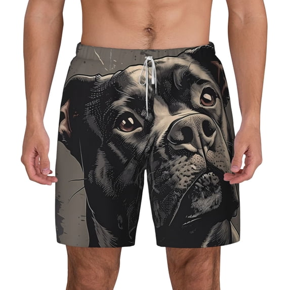 Balery Vintage Dog Illustration Mens Swim Trunks Swim Shorts for Men Quick Dry Inseam Beach Shorts with Compression Liner Pocket-Large