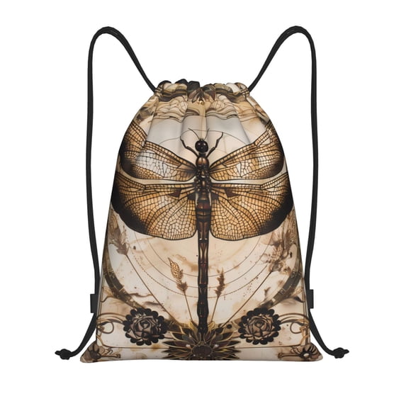 Balery Vintage Dragonfly Artwork Pattern Drawstring Backpack Bag Sport Gym Sackpack Cinch Bags Pattern Drawstring Backpack Bag Sport Gym Sackpack Cinch Bags -Medium
