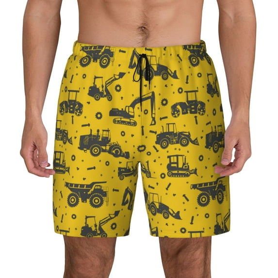 Balery Vintage Excavator Mens Swim Trunks Swim Shorts for Men Quick Dry Inseam Beach Shorts with Compression Liner Pocket-Large
