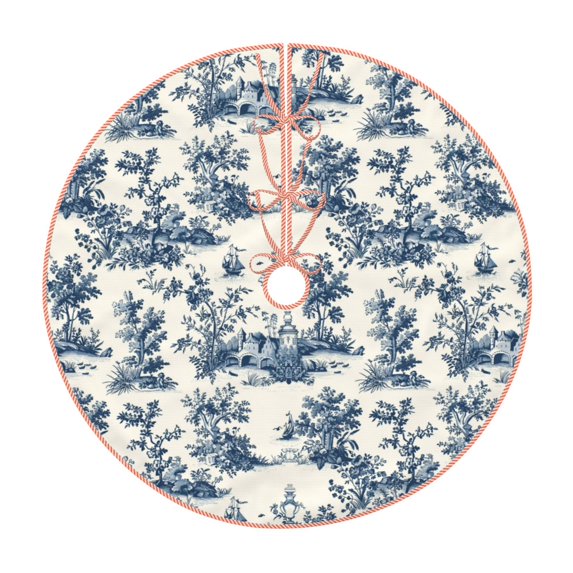 Balery Vintage Floral 1 Printed Christmas Tree Skirt , Merry Christmas Party Christmas Tree Decoration,Adjustable Tree Skirt-30"