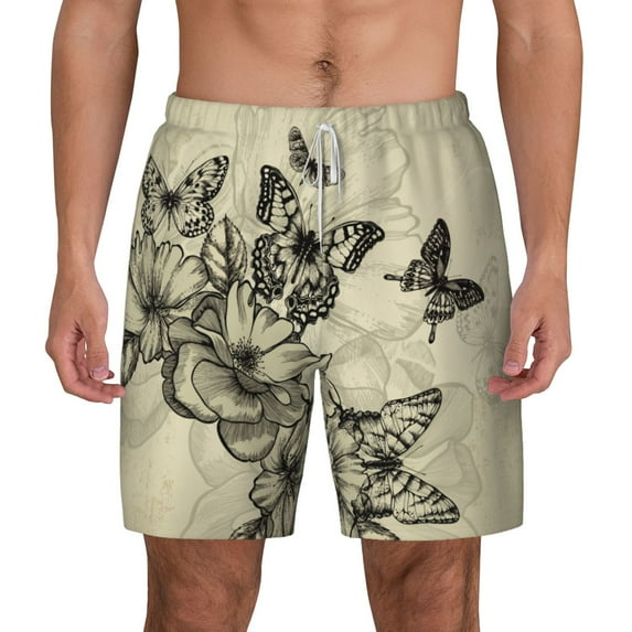 Balery Vintage Floral Mens Swim Trunks Swim Shorts for Men Quick Dry Inseam Beach Shorts with Compression Liner Pocket-Small