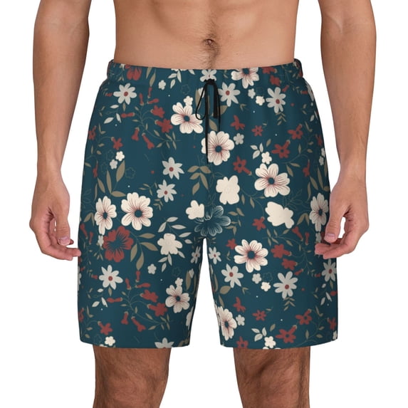 Balery Vintage Floral Mens Swim Trunks Swim Shorts for Men Quick Dry Inseam Beach Shorts with Compression Liner Pocket-Small