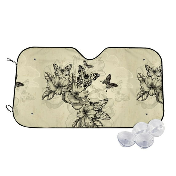 Balery Vintage Floral Print Car Windshield Sun Shade,Windshield Sunshade for Car Pickup Truck SUV Accessories-Small