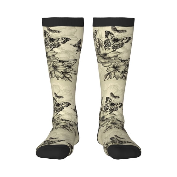 Balery Vintage Floral Printed Novelty Socks Men's Women's Crew Socks Sports Socks Knee High Socks Cotton Socks Quirky and Cool Socks