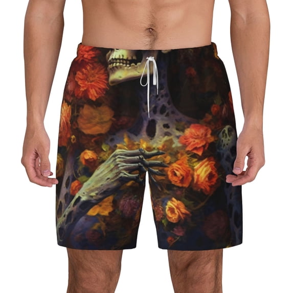 Balery Vintage Floral Skull Mens Swim Trunks Swim Shorts for Men Quick Dry Inseam Beach Shorts with Compression Liner Pocket-X-Large