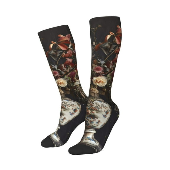 Balery Vintage Floral Vase A Printed Novelty Socks Men's Women's Crew Socks Sports Socks Knee High Socks Cotton Socks Quirky and Cool Socks