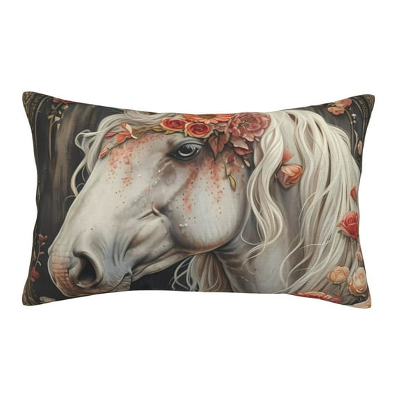 Balery Vintage Floral White Horse Bedding Queen Pillow Cases - Envelope Closure - Soft Brushed Microfiber Fabric - Shrinkage and Fade Resistant Pillow Cases-20"x30"