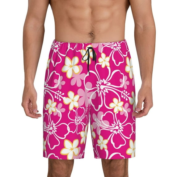 Balery Vintage Flowers Men's Cotton Knit Pajama Shorts Waistband & Pockets,Short Pajama Pants-X-Large