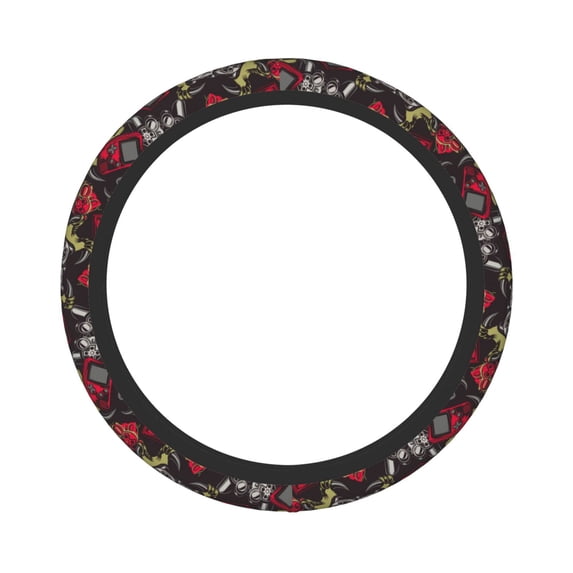 Balery Vintage Gaming print Steering Wheel Covers Elastic Skidproof Steering Wheel Protective Cover Case for Men Women Universal 15 Inches Cars Accessories