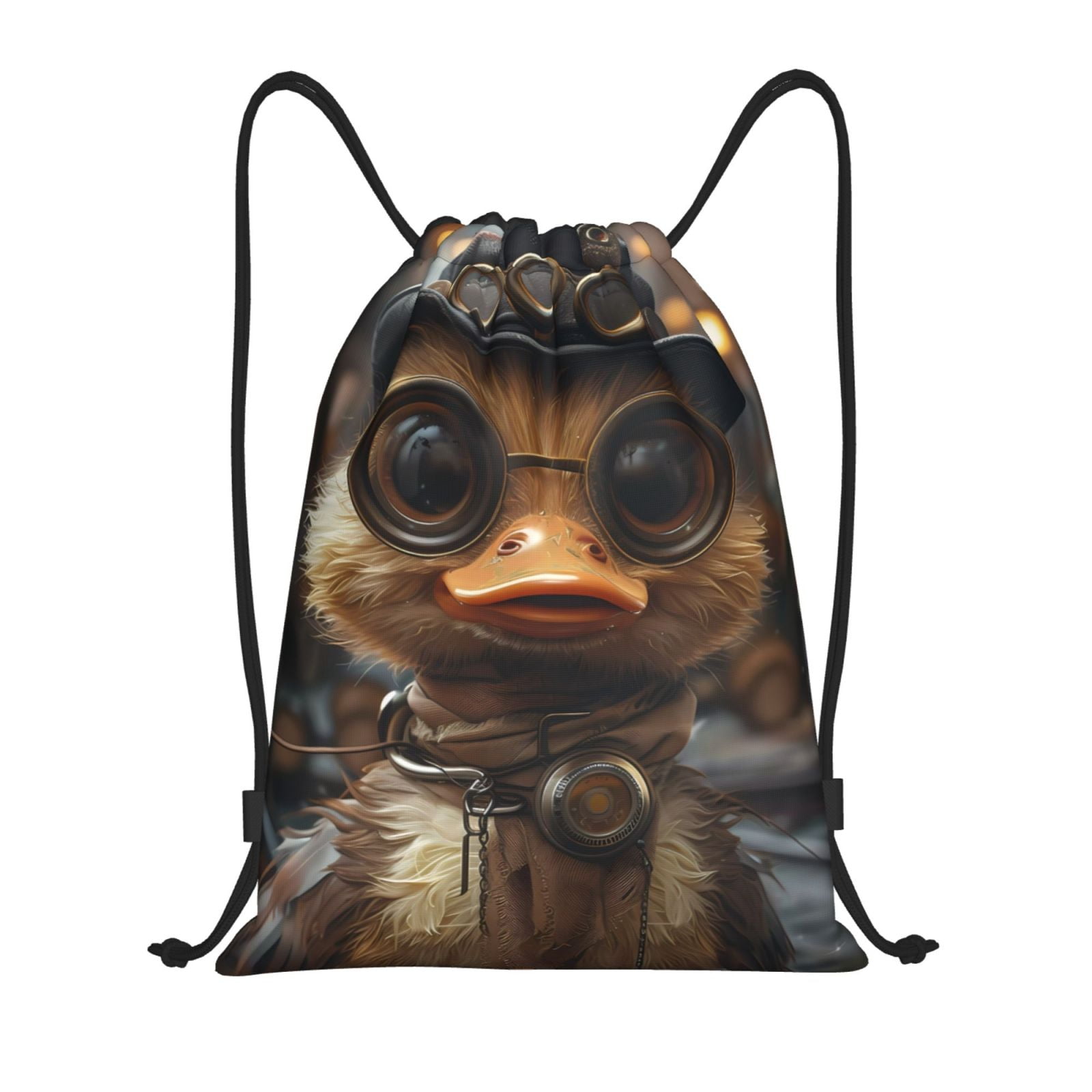 Balery Vintage Gentleman Duck Pattern Drawstring Backpack Bag Sport Gym